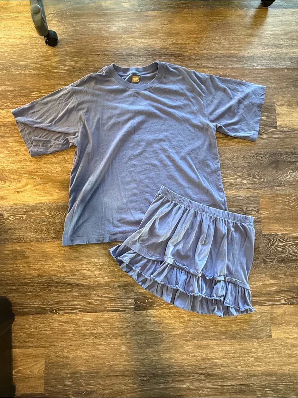 Blue Two-Piece Lounge Set - Tee & Ruffle Skirt